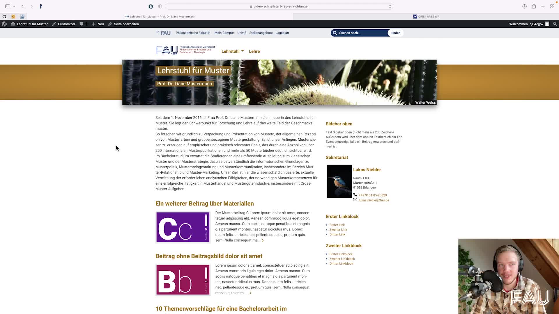 Clip preview for RRZE - Schnellstart FAU Einrichtungen - Forschungsseite mit Daten aus CRIS automatisch generieren